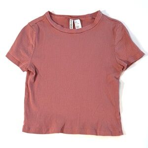 H&M DIVIDED Women’s Dusty Rose Ribbed Short Sleeve Top Size Medium